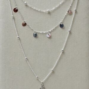 Triple Chain Silver 925 Necklace With Charms N27